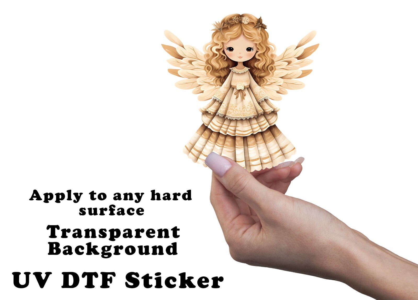 Neutral Christmas Folk Art Angel UV DTF Sticker Transparent Decal