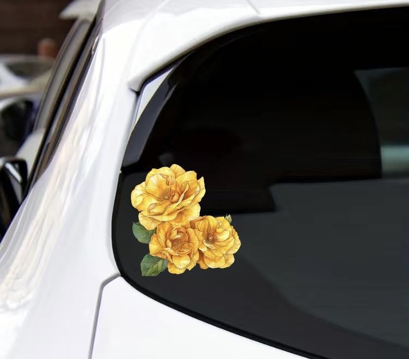 MAKTEM Japanese Yellow Rose Flower Car Sticker, Floral Oriental Rose Vinyl Bu…