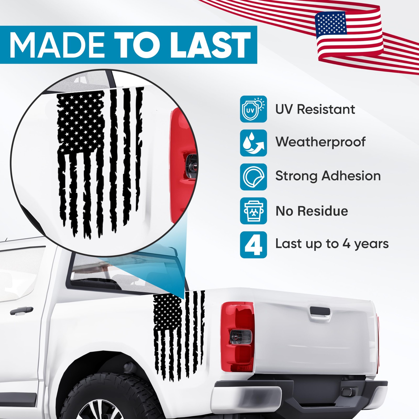 GRITKULTURE Distressed American Flag Vinyl Decal 2 Pack 17 inch by 9 inch for…