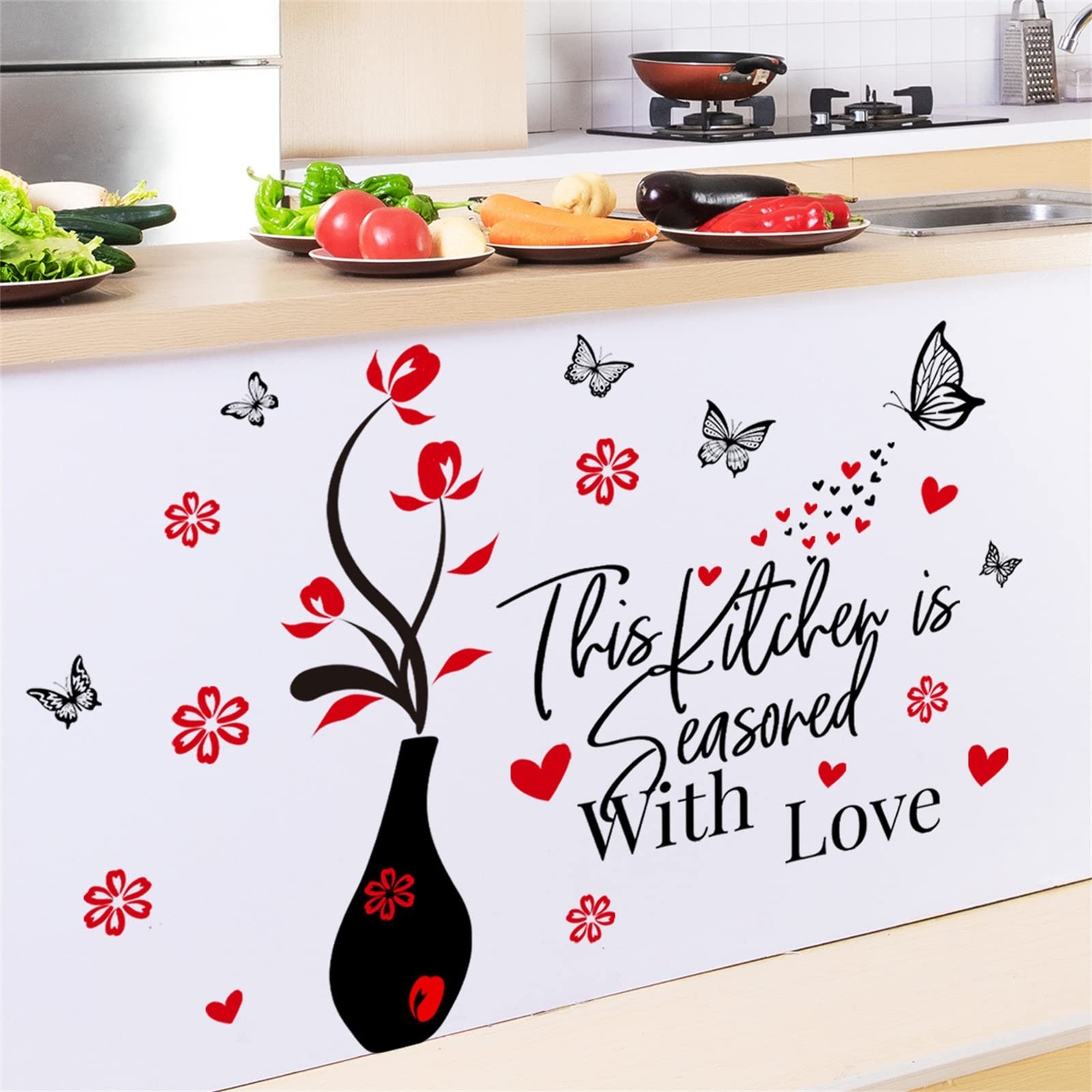 Kitchen Wall Stickers Decor This Kitchen is Seasored with Love Black and Red …
