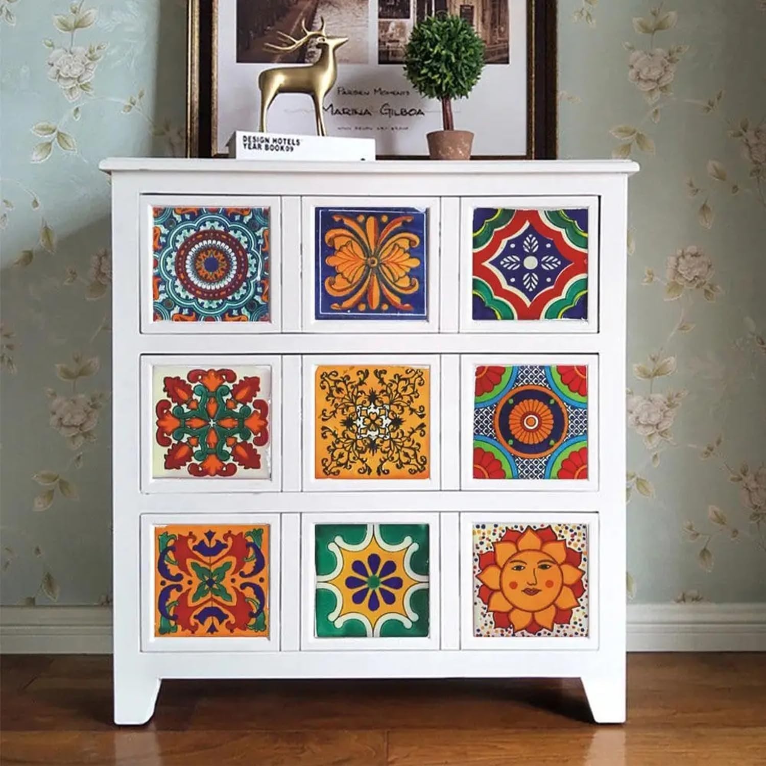 Retro Bohemian Tile Stickers – 24 Waterproof Wall Decals for DIY Decor