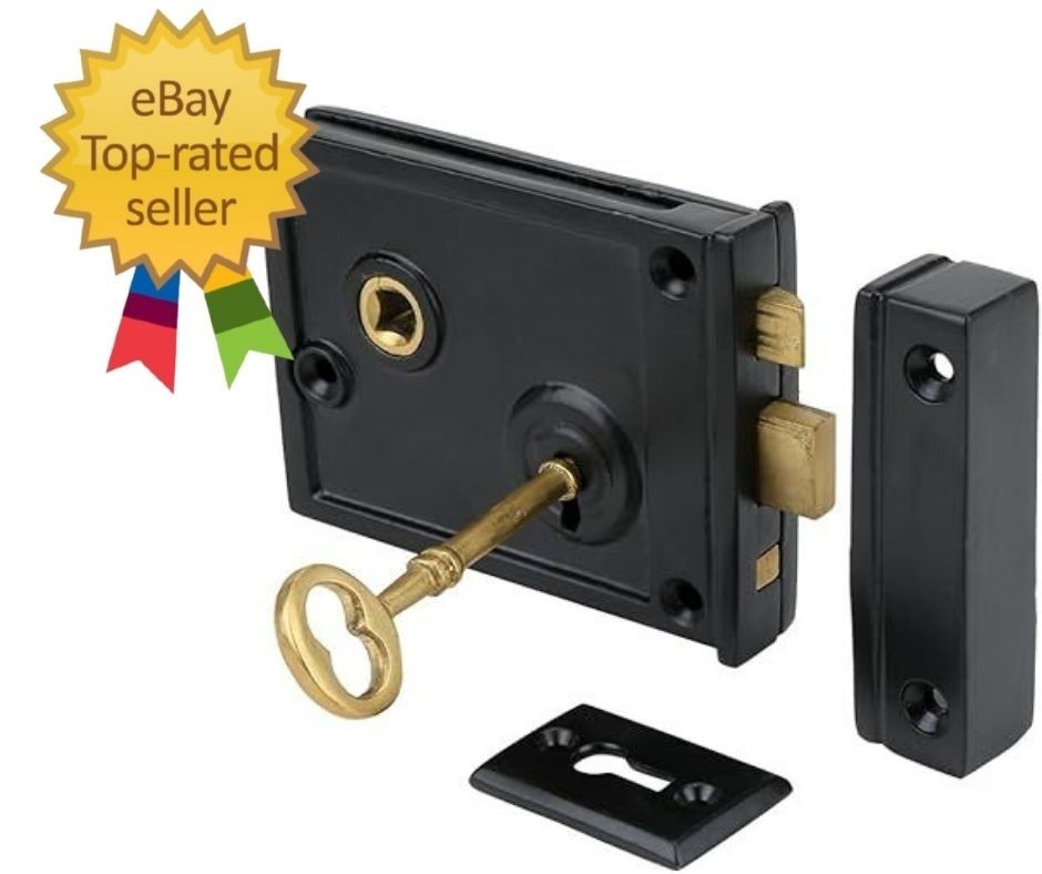 Heavy Duty Cast Iron Horizontal Rim Lock, Black Powder-Coated Finish