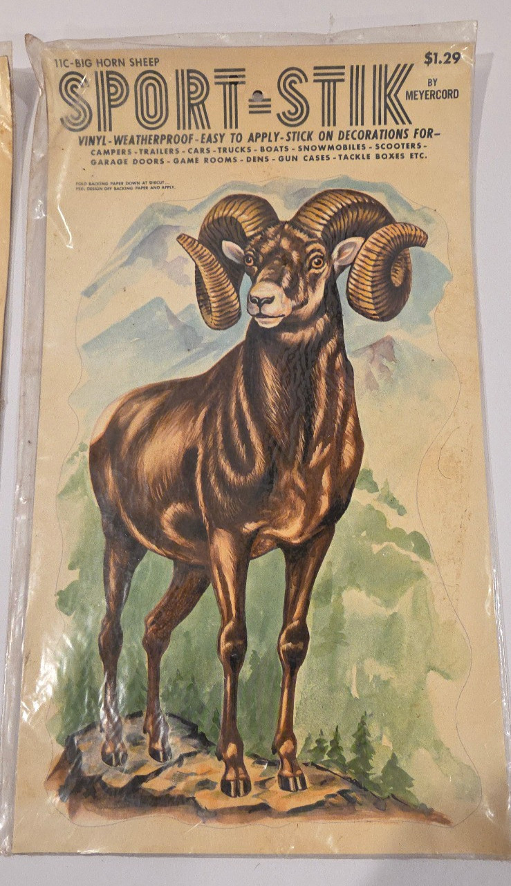 2- Vintage Meyercord SPORT STIK Vinyl Decals Weatherproof 11-CBig Horn Sheep