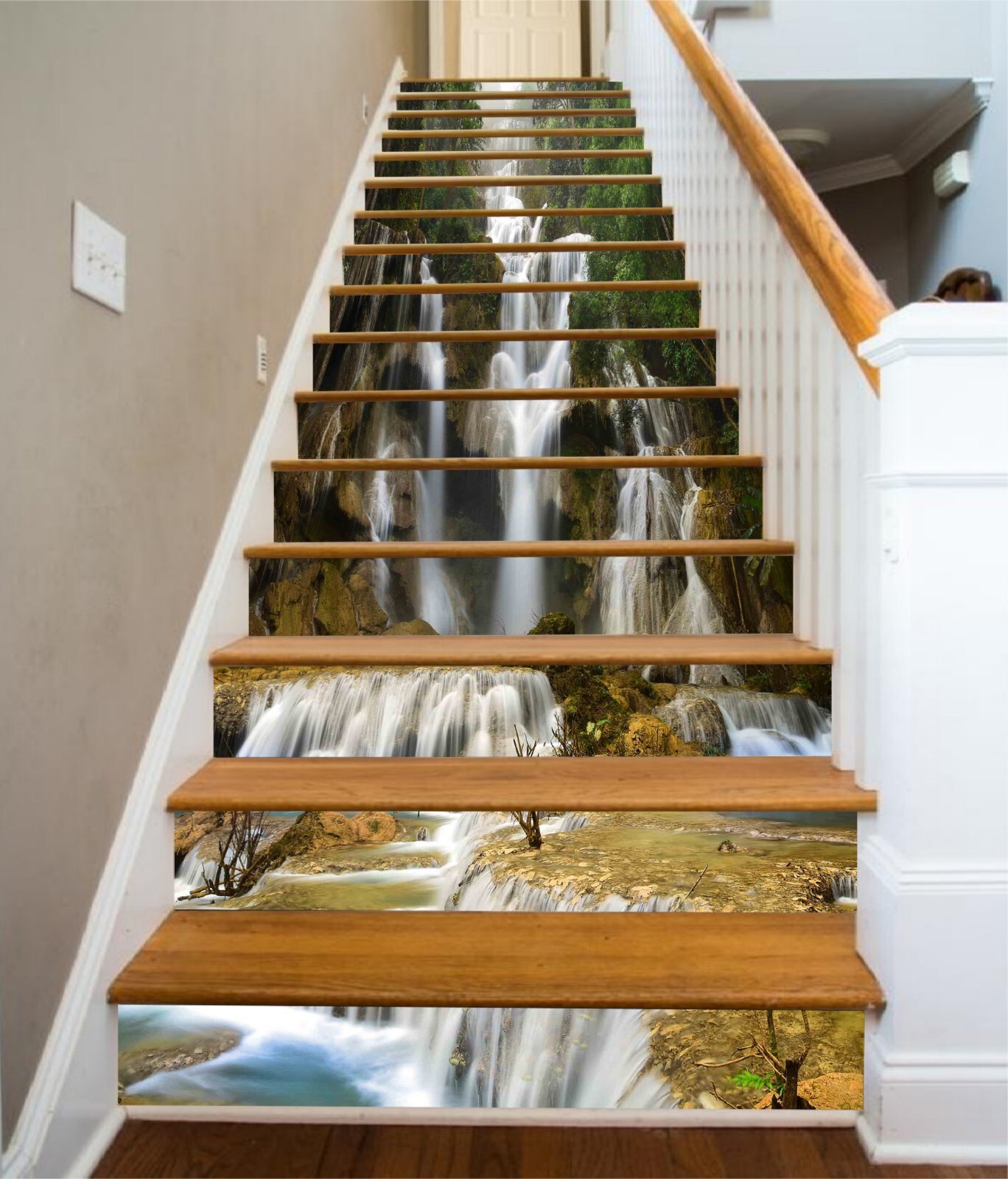 3D Waterfall Trees AZ1332 Stair Risers Decoration Mural Vinyl Wallpaper Kay