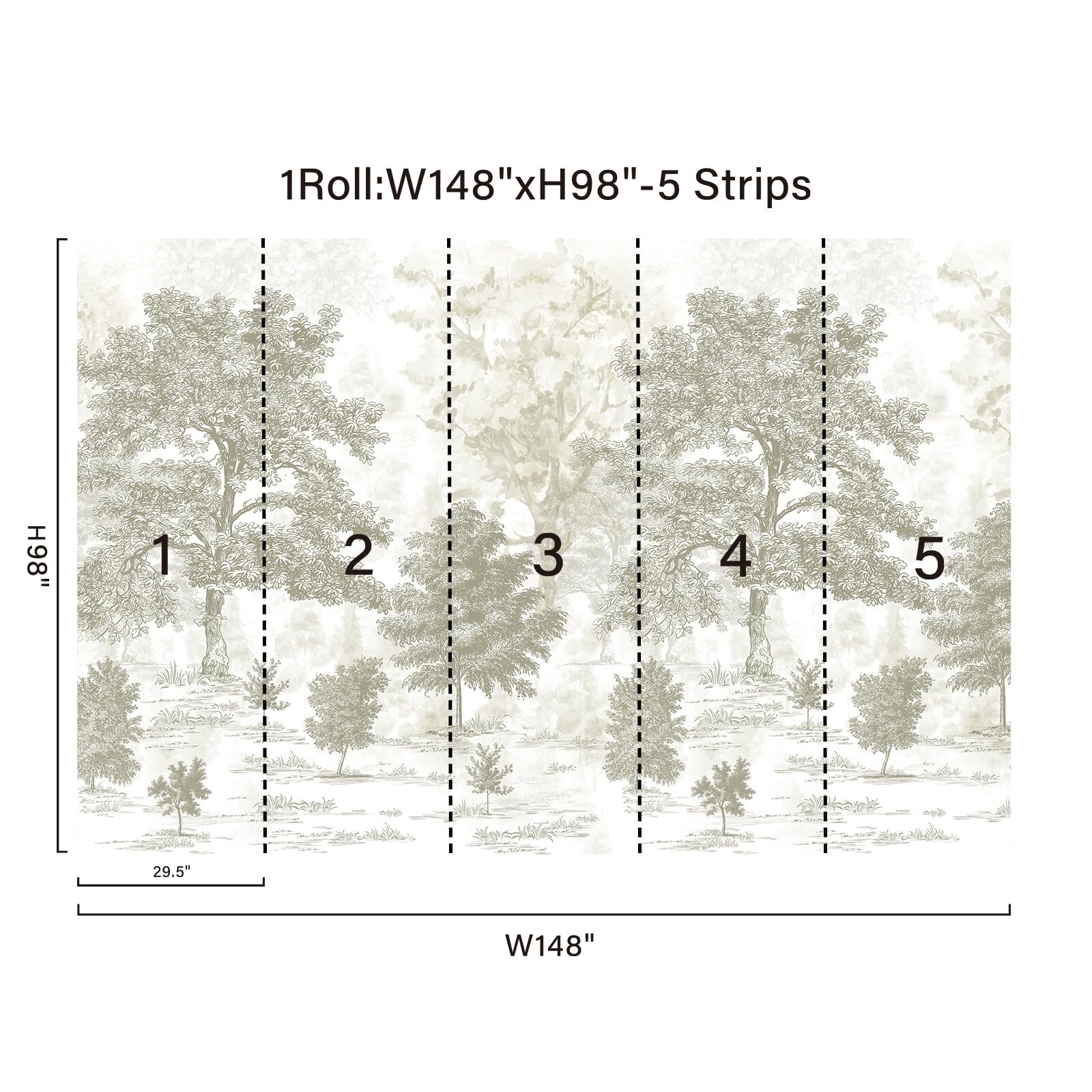 Vintage Forest Wall Mural Peel and Stick 148" W x 98" H Beige Tree Wallpaper …