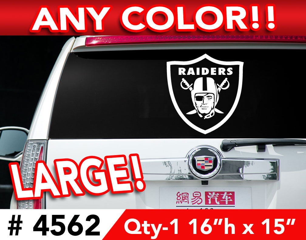 OAKLAND RAIDERS LARGE DECAL STICKER 16"h x 15"w ANY 1 COLOR