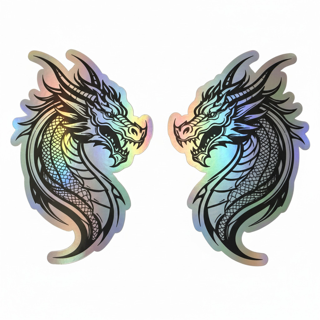 Dragon Vinyl Sticker Pack Left & Right Facing Decal Holographic 3.5×5 2pc Set