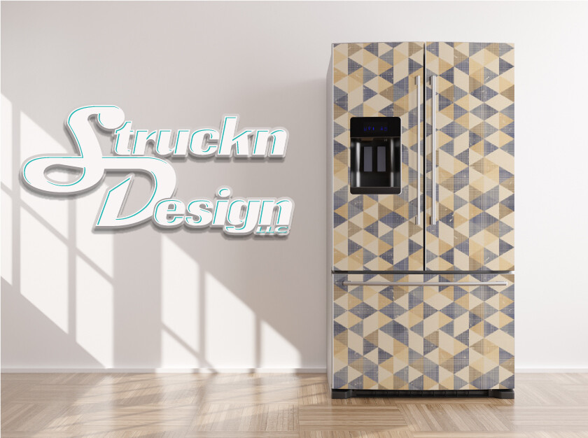 Diamond Beige Modern Cyan Cube Fridge Freezer Wrap Side Door Vinyl Decal