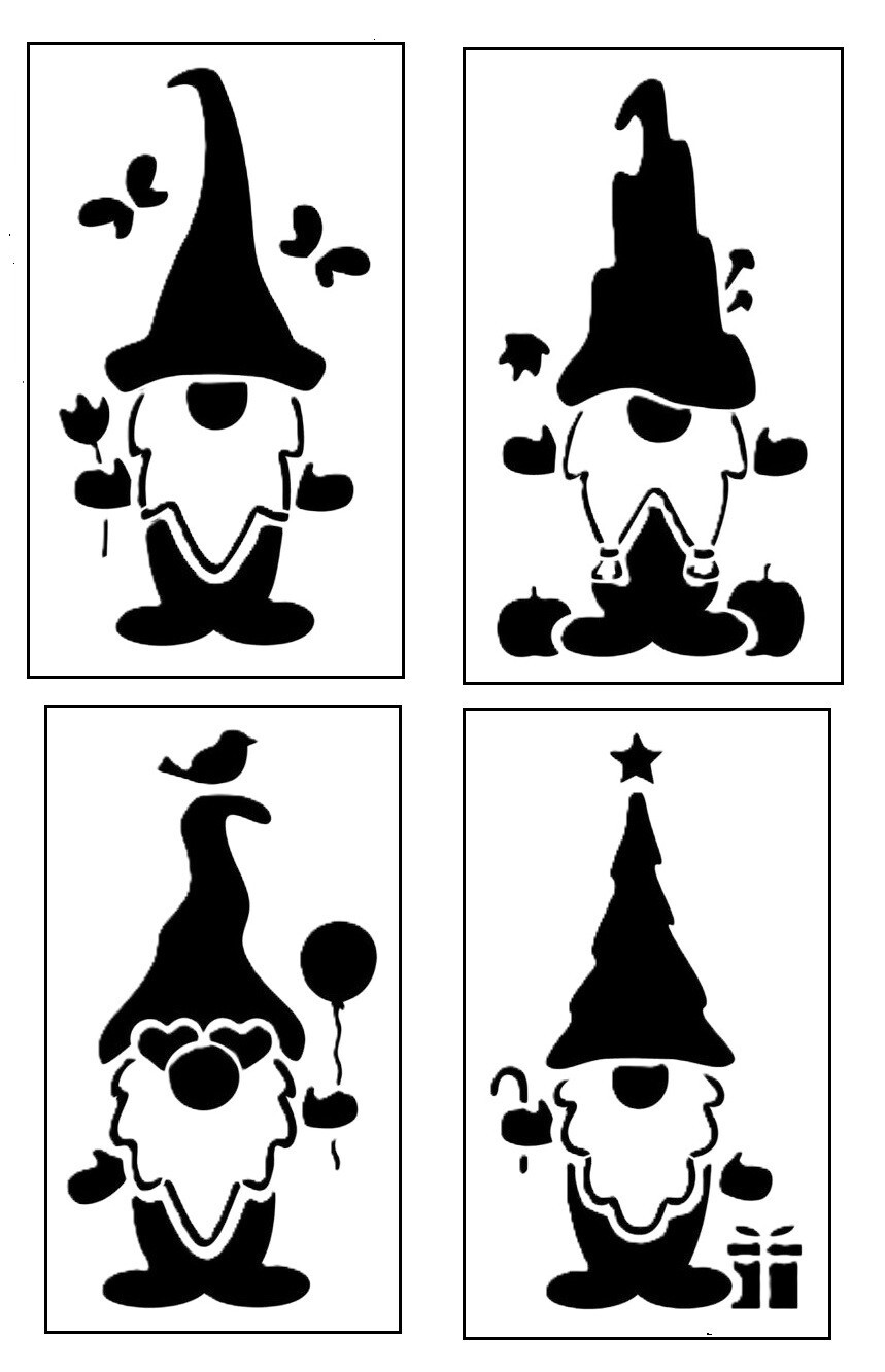 Seasonal Gnomes Set of 4 Reusable Stencils Greeting Cards, Planter 3.5" x 5" ea
