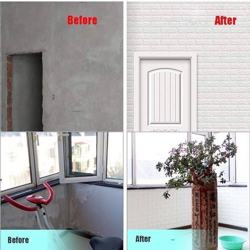 10PCS 70*30cm 3D Wallpaper Stone Brick Wall Sticker Panel Foam Wall White Decors