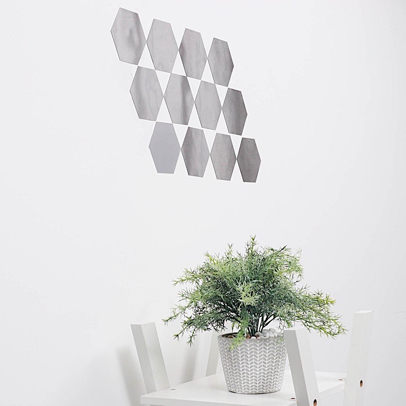 12 Silver 7" Hexagon Acrylic Stickers Mirror Wall Decals Dorm Rooms Decorations