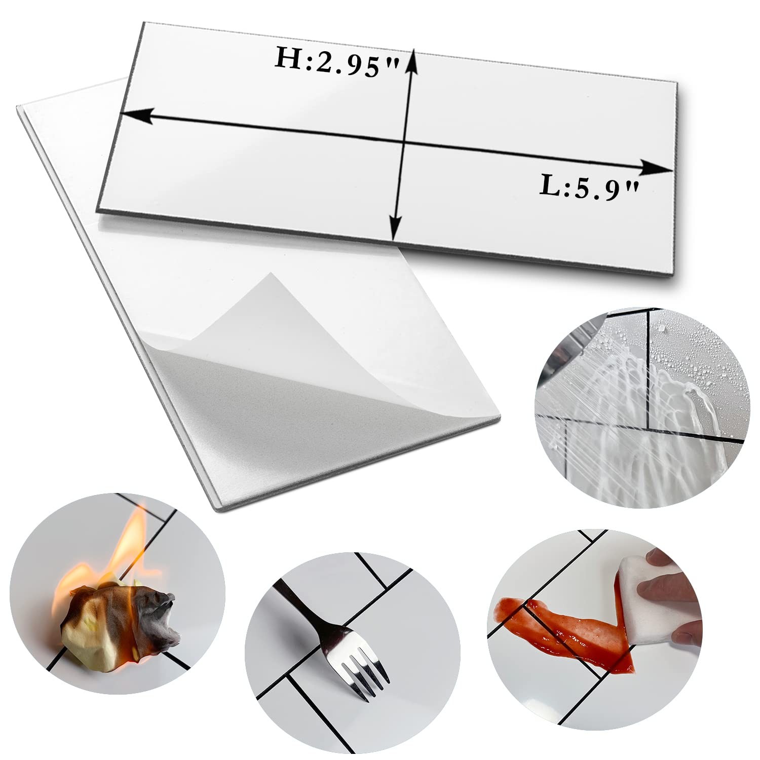 100-Piece Polished White Thick PVC Peel and Stick Backsplash, 3" x 6" Waterpr…
