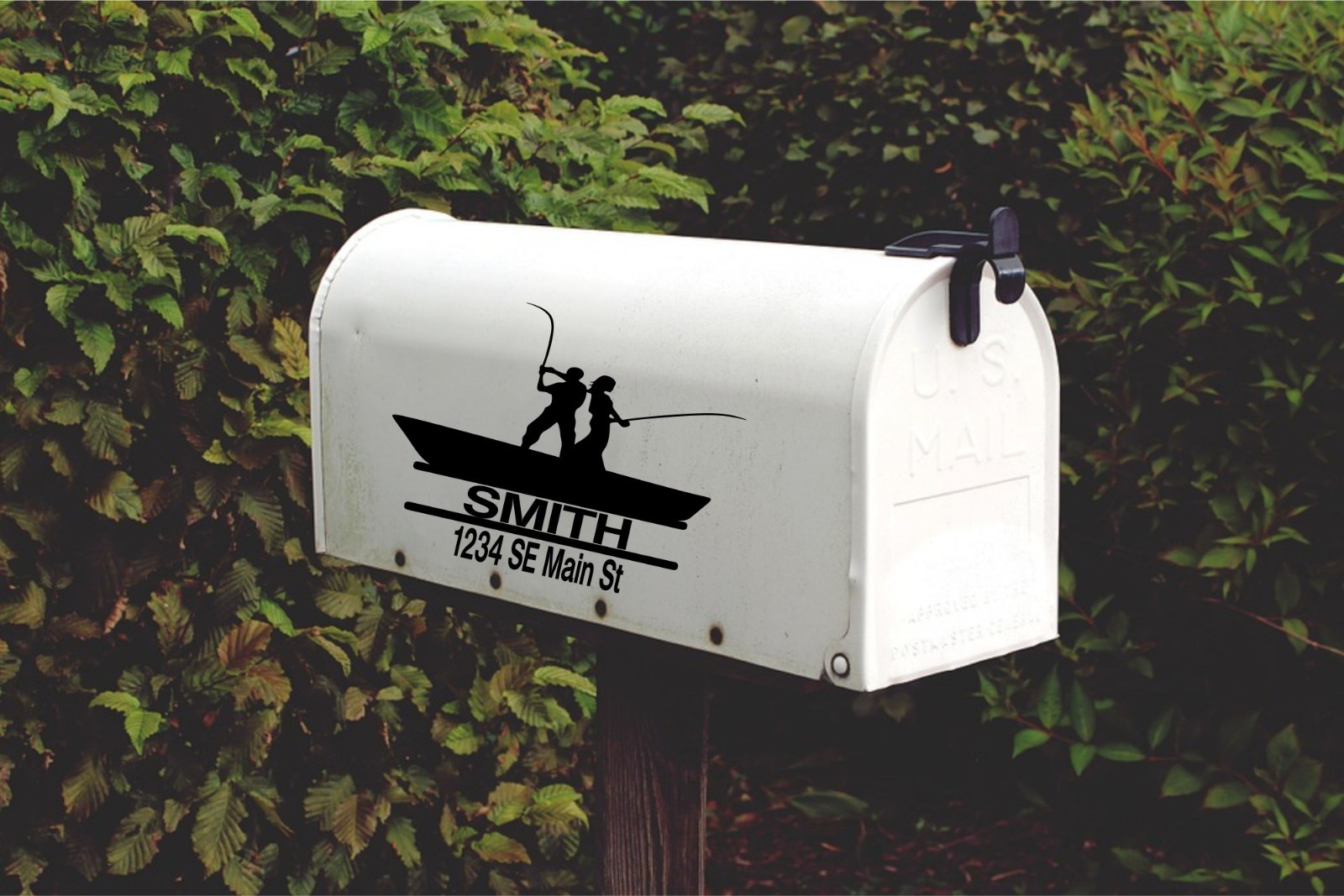 Customized Fishing Duo Vinyl Decal for Mailbox Name Street Address Set of 2