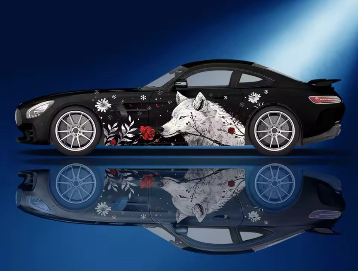 Red Rose Wolf Car Vinyl; Comes With Both Sides; Cool Car Decals 2 PCS