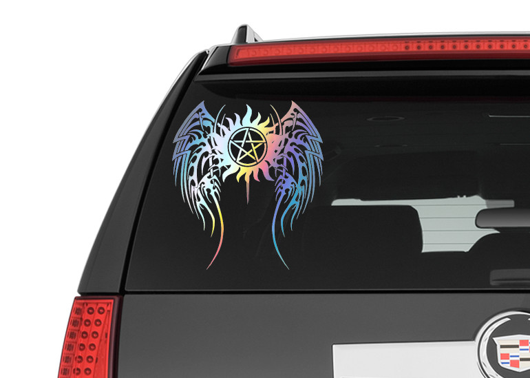 Holographic Vinyl Decal Truck Car Sticker – Supernatural Demon Wings Pentagram