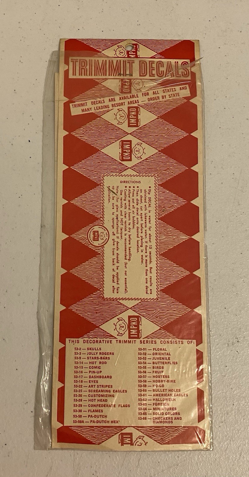 Vintage Impko Pennsylvania Dutch Flex-Cote Trimmit Decals Hex Signs Amish