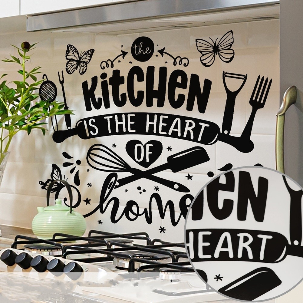 Kitchen Wall Sticker Black White Silhouette PVC for Home and Commercial Use