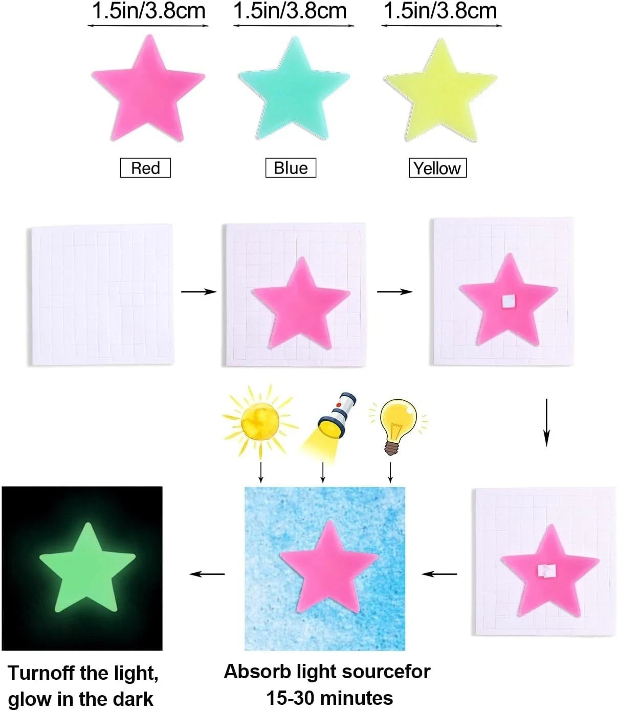 100pcs Glow in The Dark Stars Wall Stickers Ceiling Kids Room Decor Luminous Set
