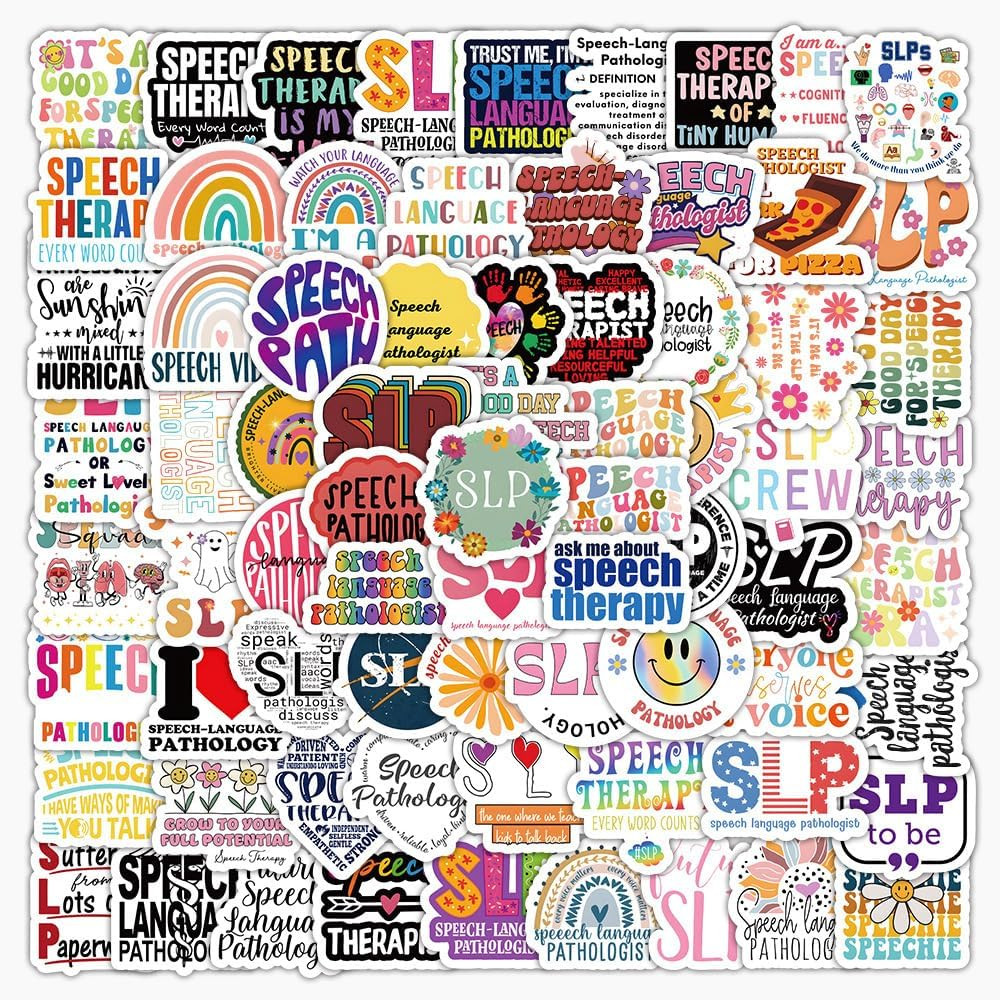 100Pcs Speech Language Pathologist Themed Waterproof Vinyl Stickers for Water Bo