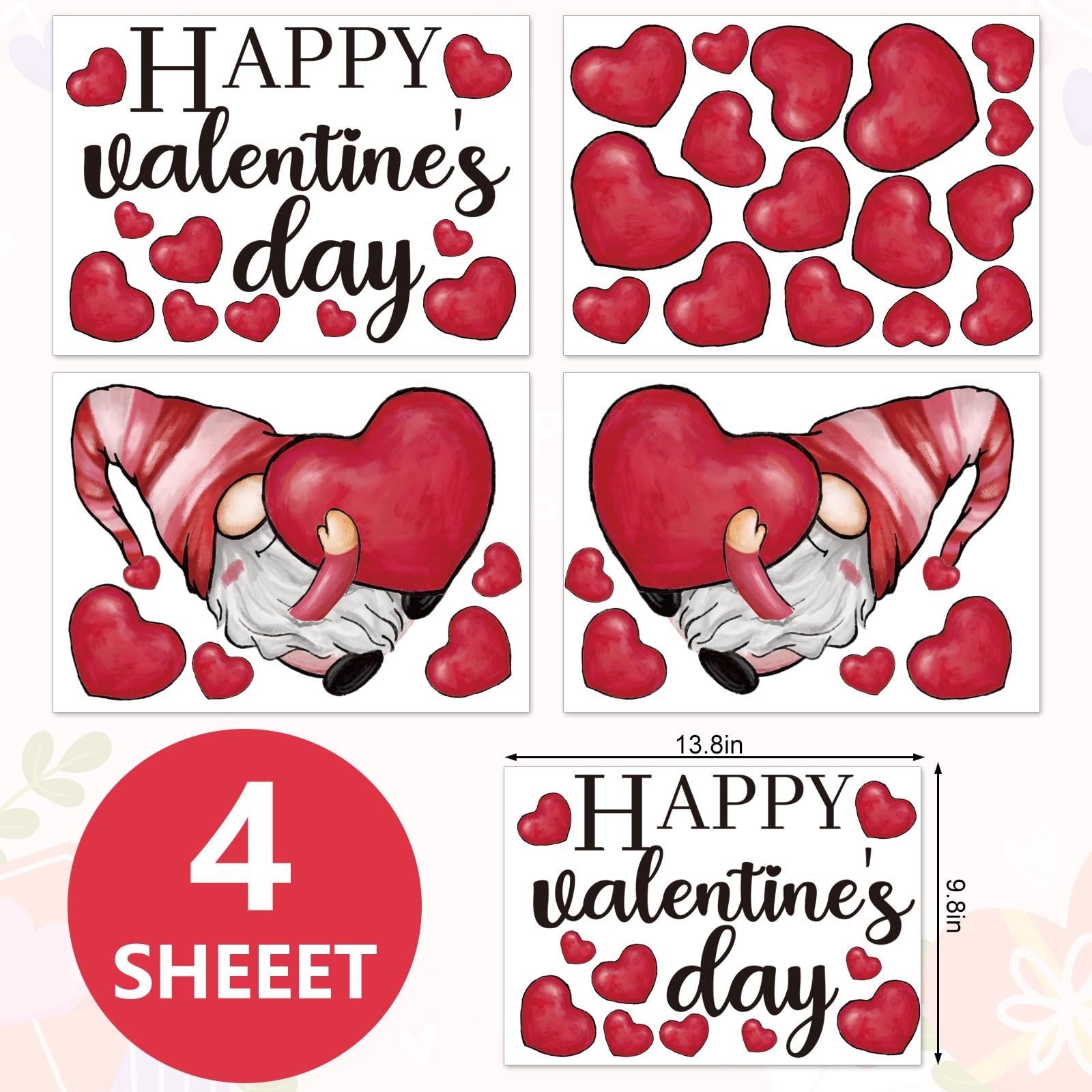 Happy Valentine's Day Wall Stickers Gnome Love Heart Wall Decals Large Room Mur