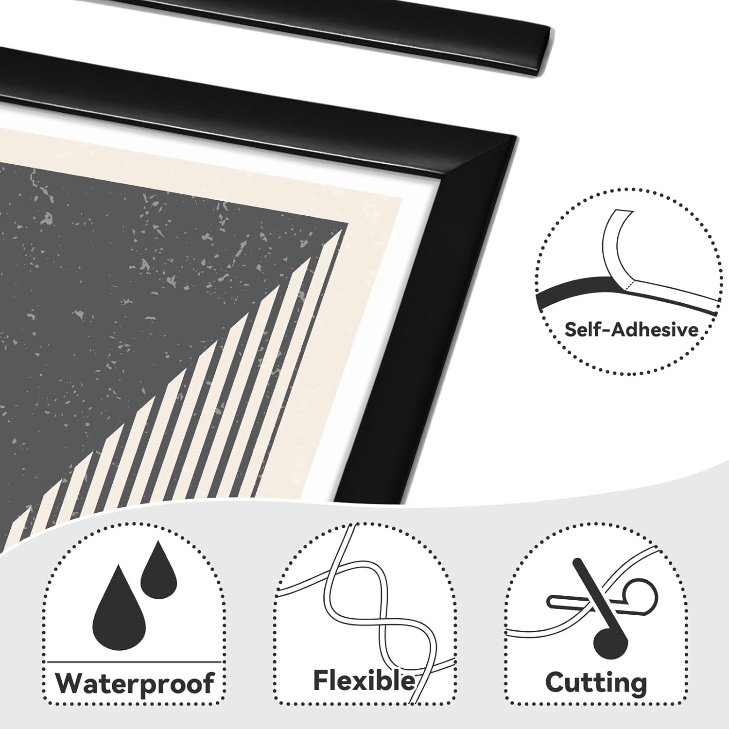 9.8 Ft Peel and Stick Wall Molding Trim, Matte Black Self Adhesive Flexible T…