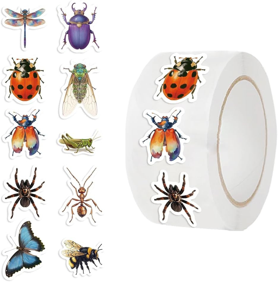 500PCS Bug Stickers 10 Styles Sticker Rolls Cartoon Insect Stickers Bug Party Fa