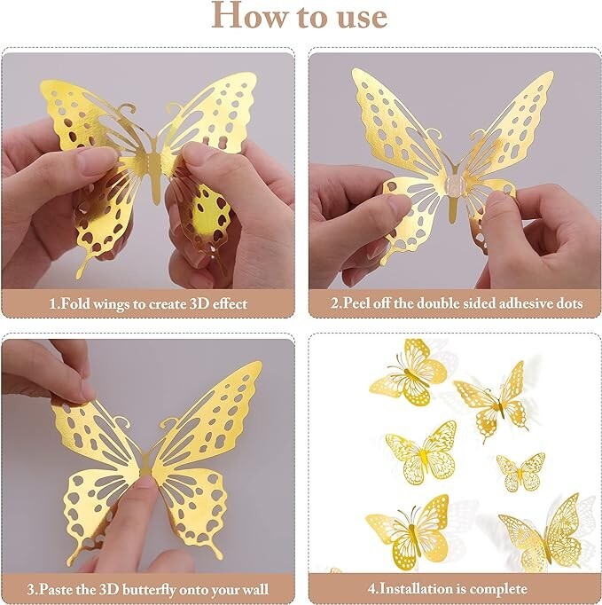 Decoración de pared con mariposas en 3D, 48 piezas, 4 estilos, 3 tamaños. neuvo.