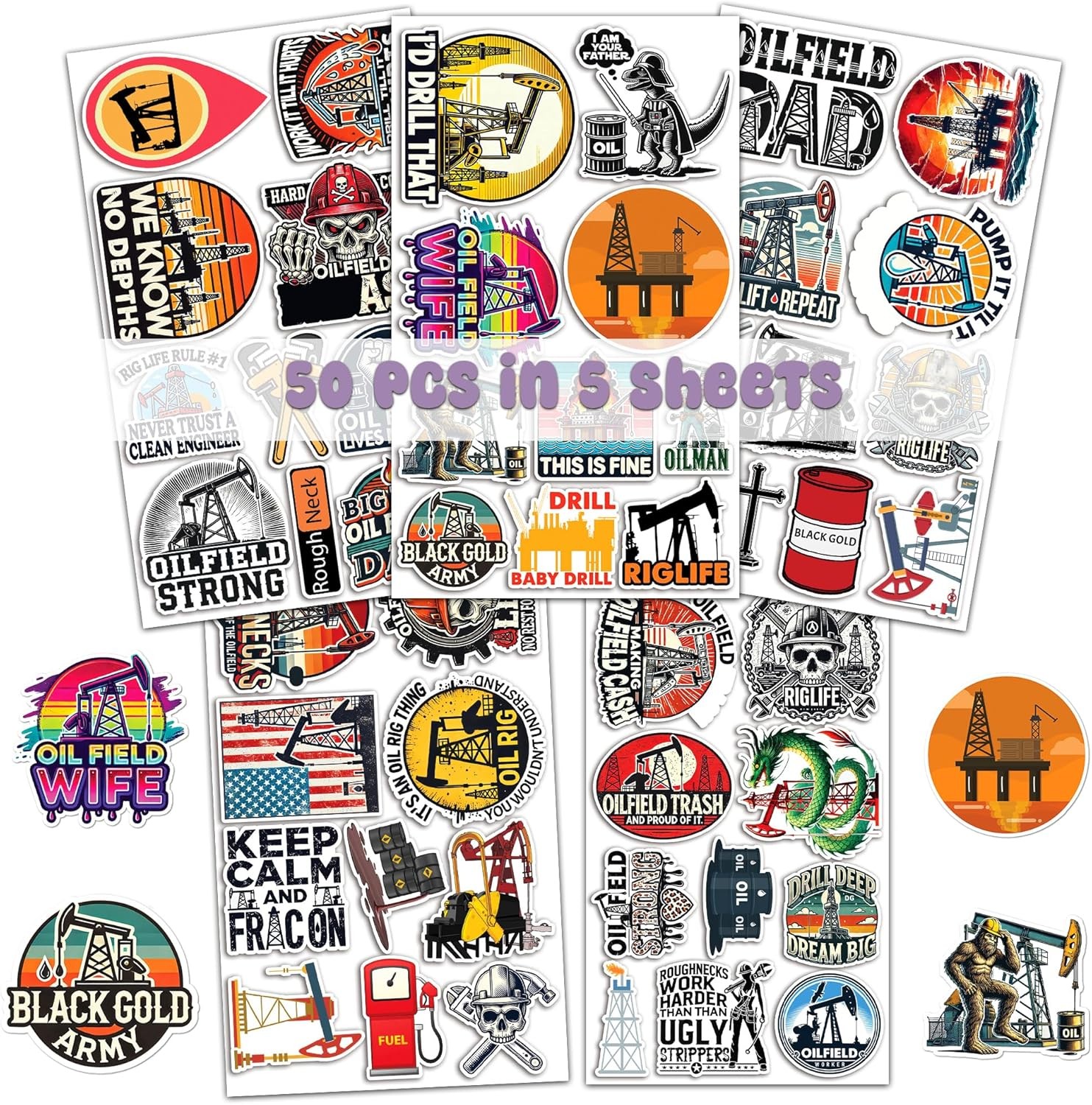 50 Pcs Oilfield Vinyl Sticker Waterproof Hard Hat Decals Oil Rig Stickers Water