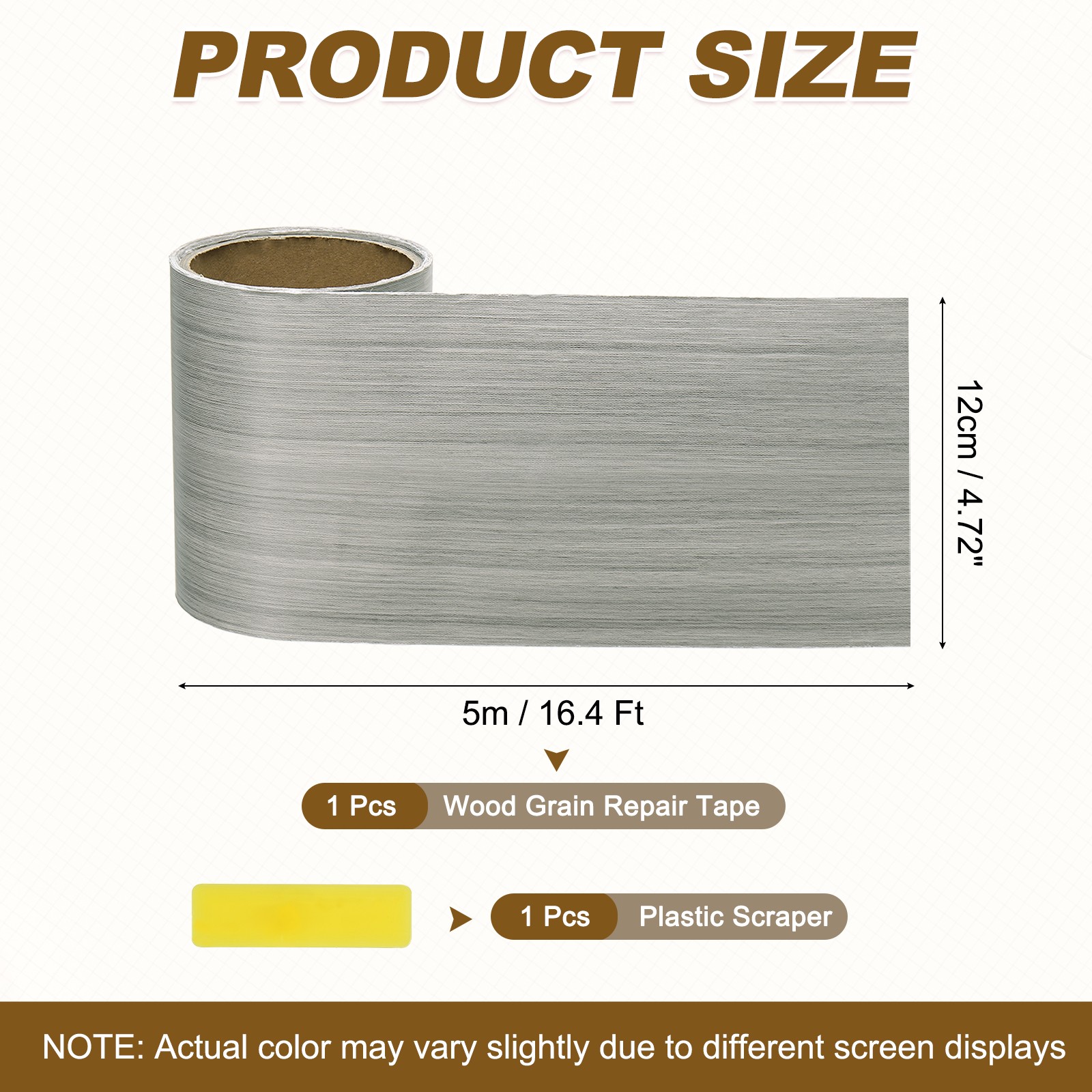 Wood Grain Repair Tape, 4.72 Inch x 16.4 ft Self Adhesive, Dark Grey