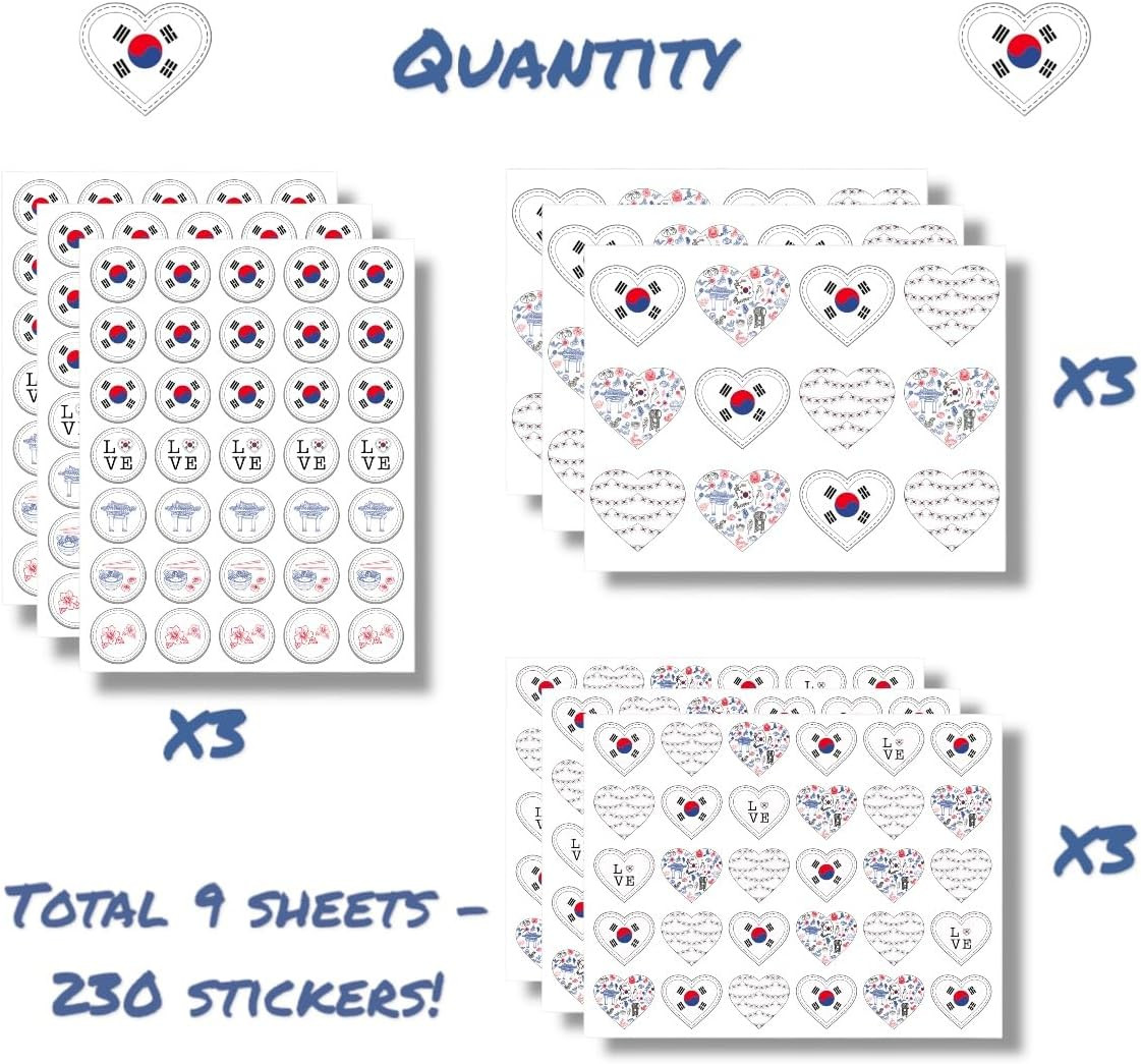 230 South Korea Flag Stickers with Korean Cultural Elements for Party Decor