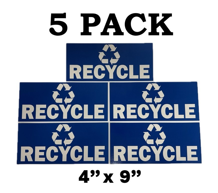 5 PACK! Recycling Can Stickers, Set of 4" x 9" Recycle Waste Bins Trash Labels