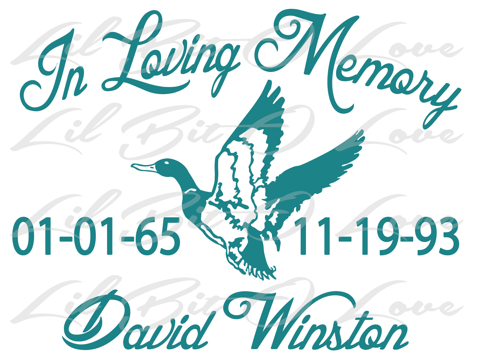 PERSONALIZED IN LOVING MEMORY VINYL DECAL WITH DUCKS WITH NAMES AND DATES