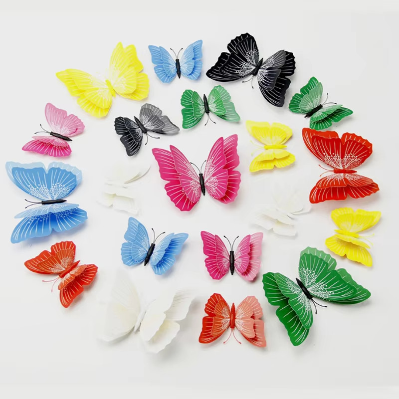 🦋 12Pcs 3D Butterfly Wall Stickers Double Layer Solid Color Wedding Home Decor