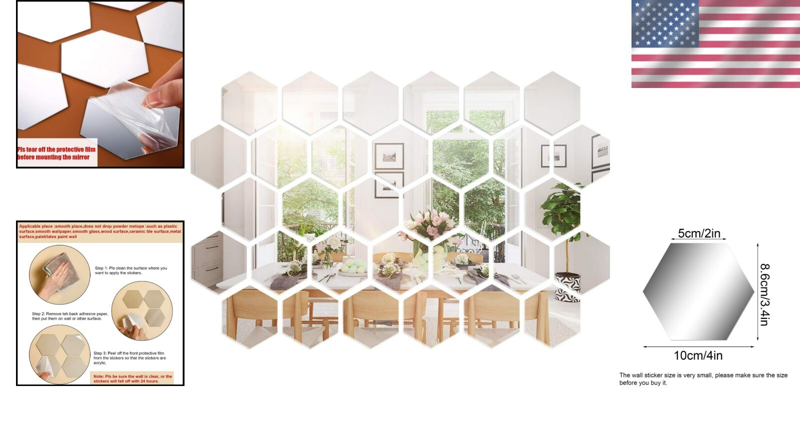 Chic Removable Hexagonal Mirror Wall Decal Set – 32 Pcs for Stylish Interiors