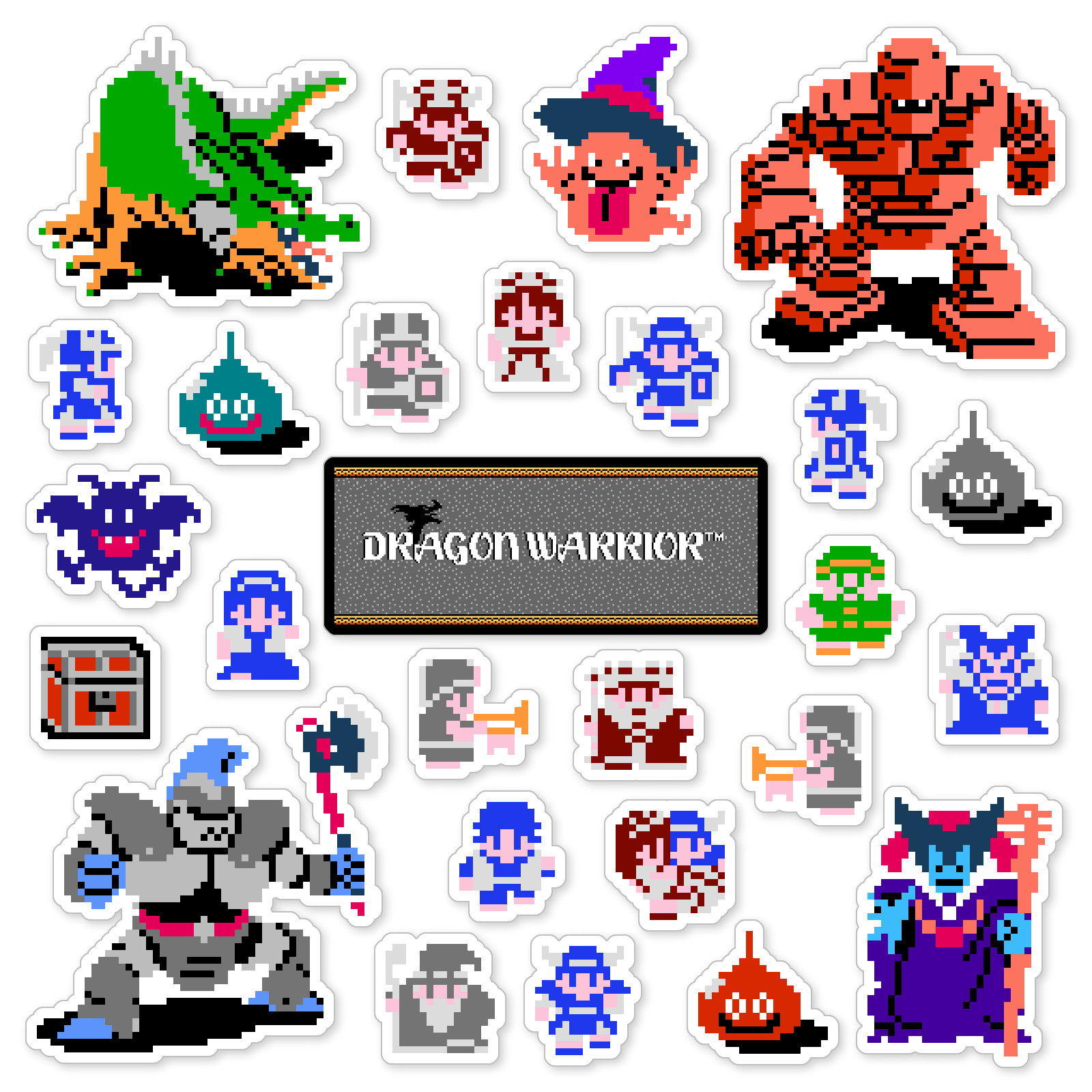 Dragon Warrior Quest Stickers Nintendo NES Pixel Art 27 Sticker Pack