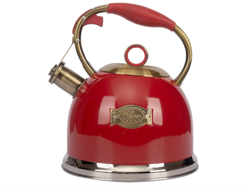 Tea Kettle Stovetop Whistling Teapot Stainless Steel Red 3.0-Quart