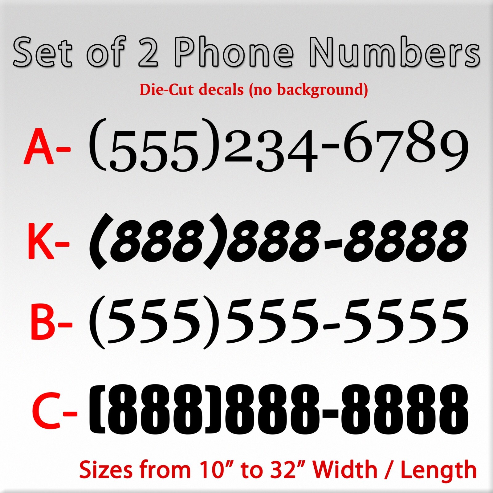 2 pack Phone Numbers Vinyl Die-Cut Decal set of 2 sticker custom company number