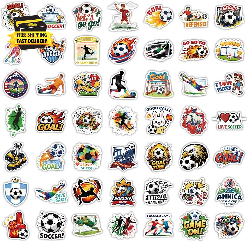 Soccer Stickers, 100 PCS Soccer Stickers for Kids, Soccer Party Favors, Vinyl Wa