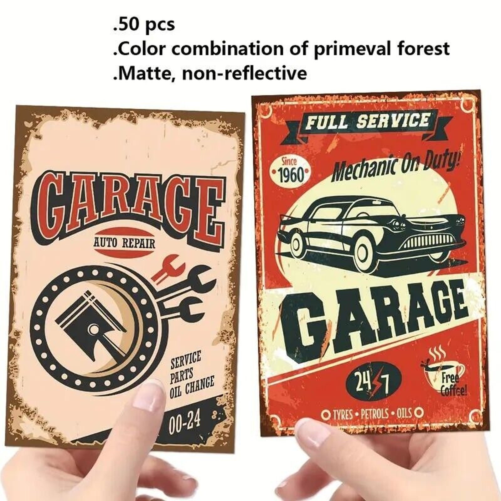 50pcs Vintage Retro Style Car & Petroliana 4x6in Poster Prints Wall Collage Kit