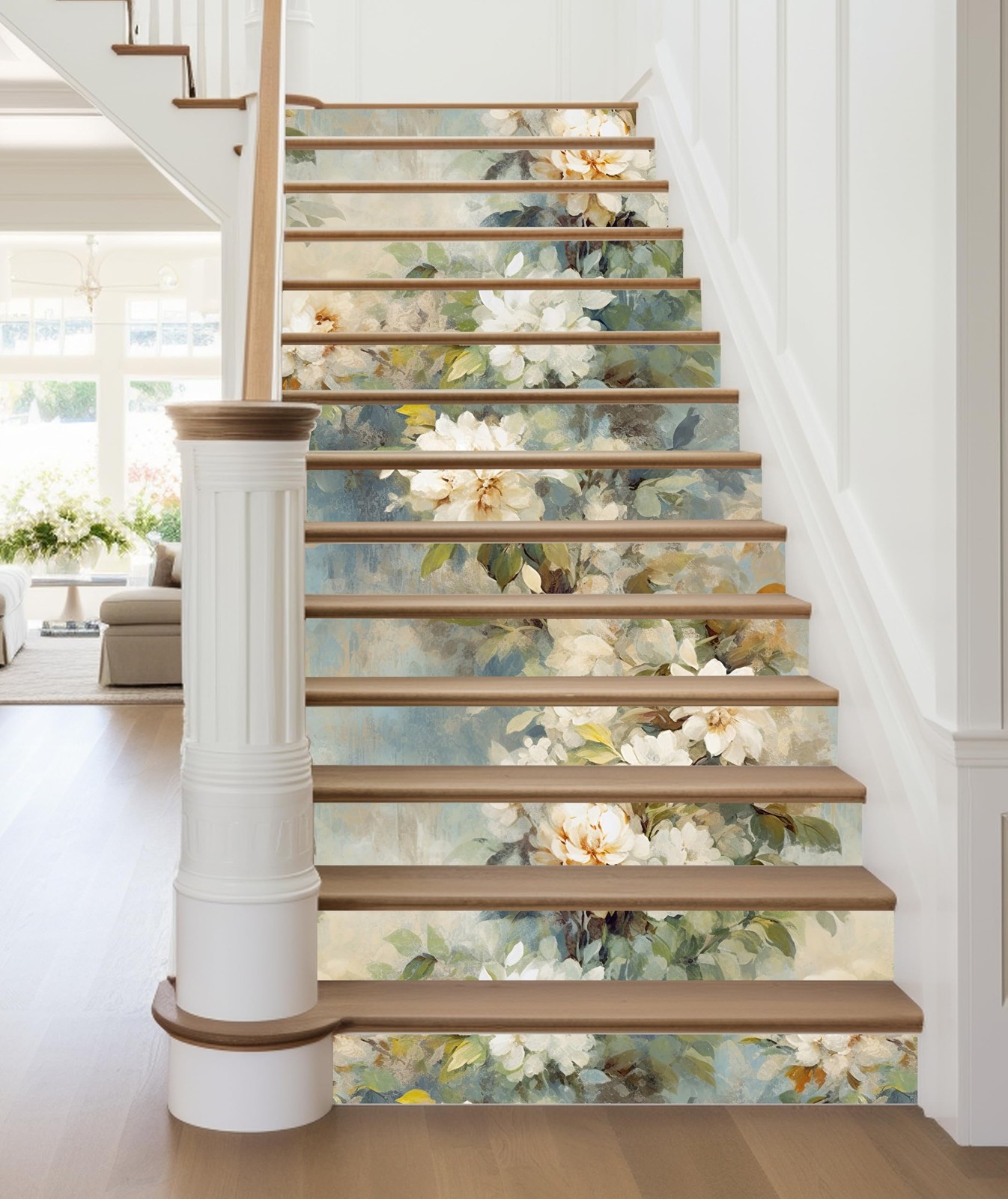 HAOKHOME Peel and Stick Floral Wallpaper Beige/Blue/Green Flower Bouquet Wall…