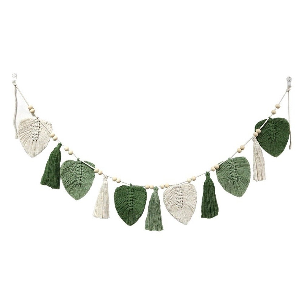 Wall Hanging Tapestry Cotton Blend Hand Woven Bohemian Leaf Fringe Decor