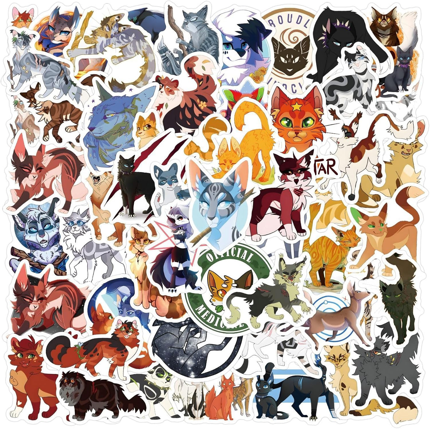 60PCS Warrior Cats Stickers for Kids Adults Cute Cats Stickers Pack Vinyl Water