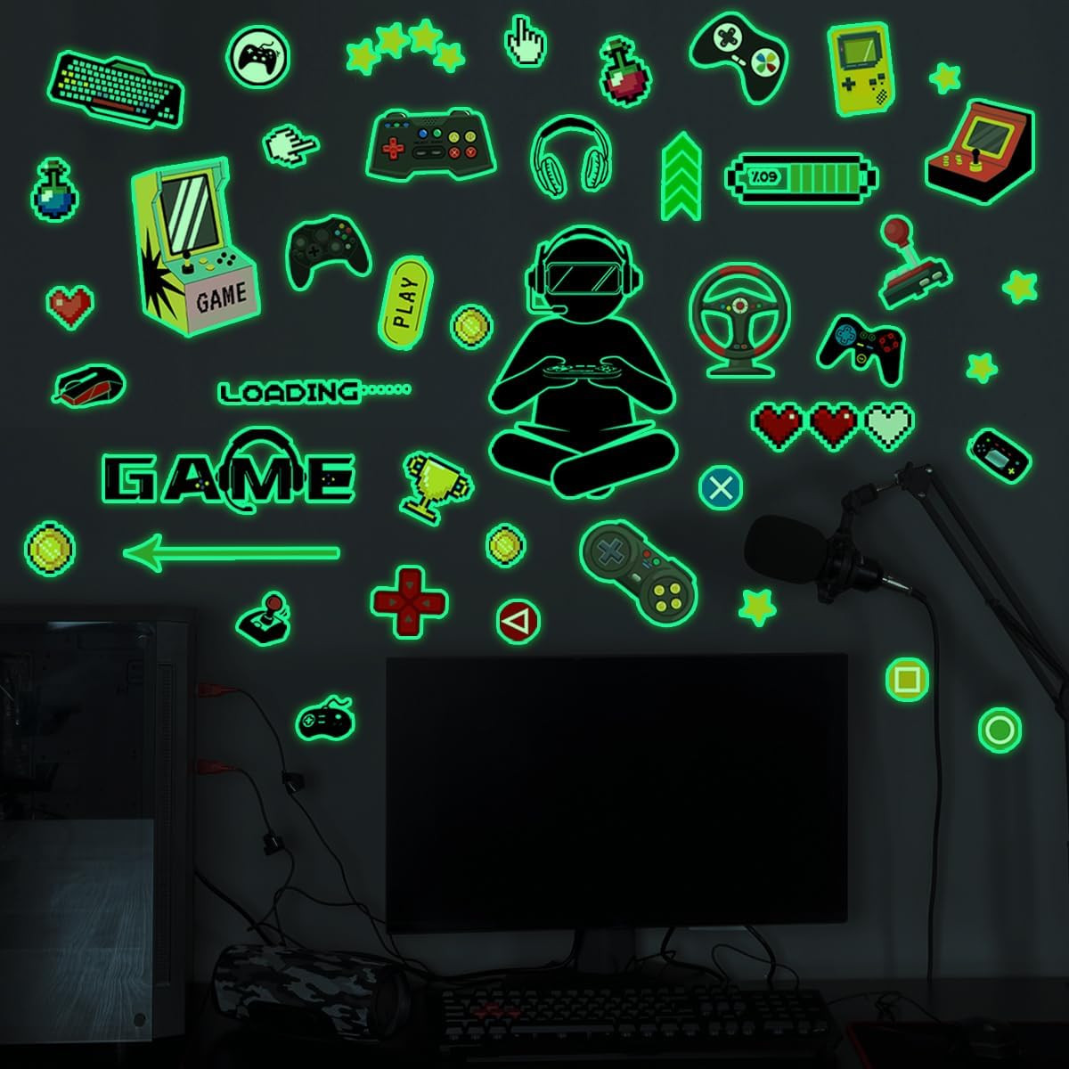 Gamer Glow in the Dark Wall Decals Video Game Wall Stickers for Boys Room Kids P