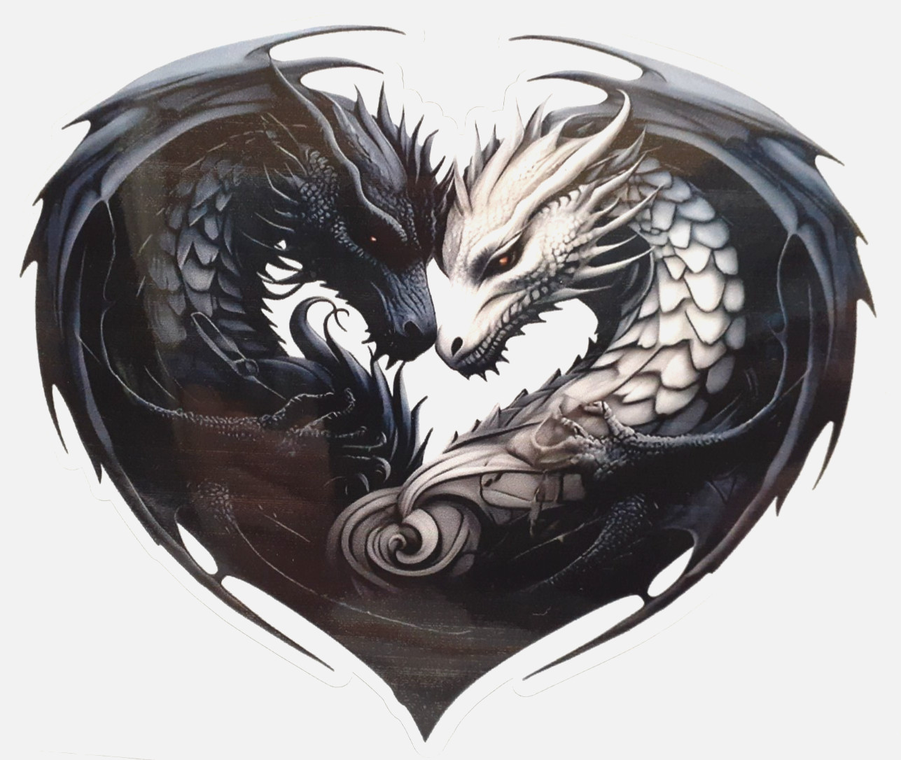 Black & White Dragon Heart Love Vinyl Decal Sticker 6" x 5"