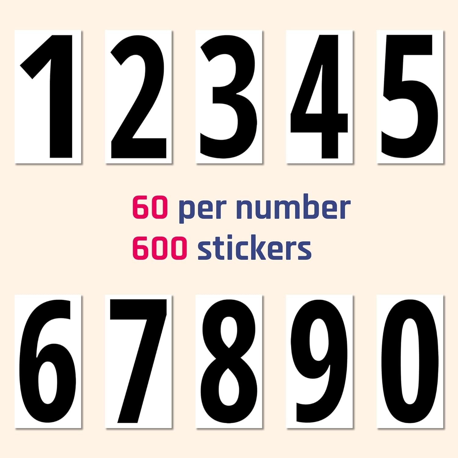 1" Waterproof Stick-On Vinyl Number Stickers – 600 Count for Indoor/Outdoor Use