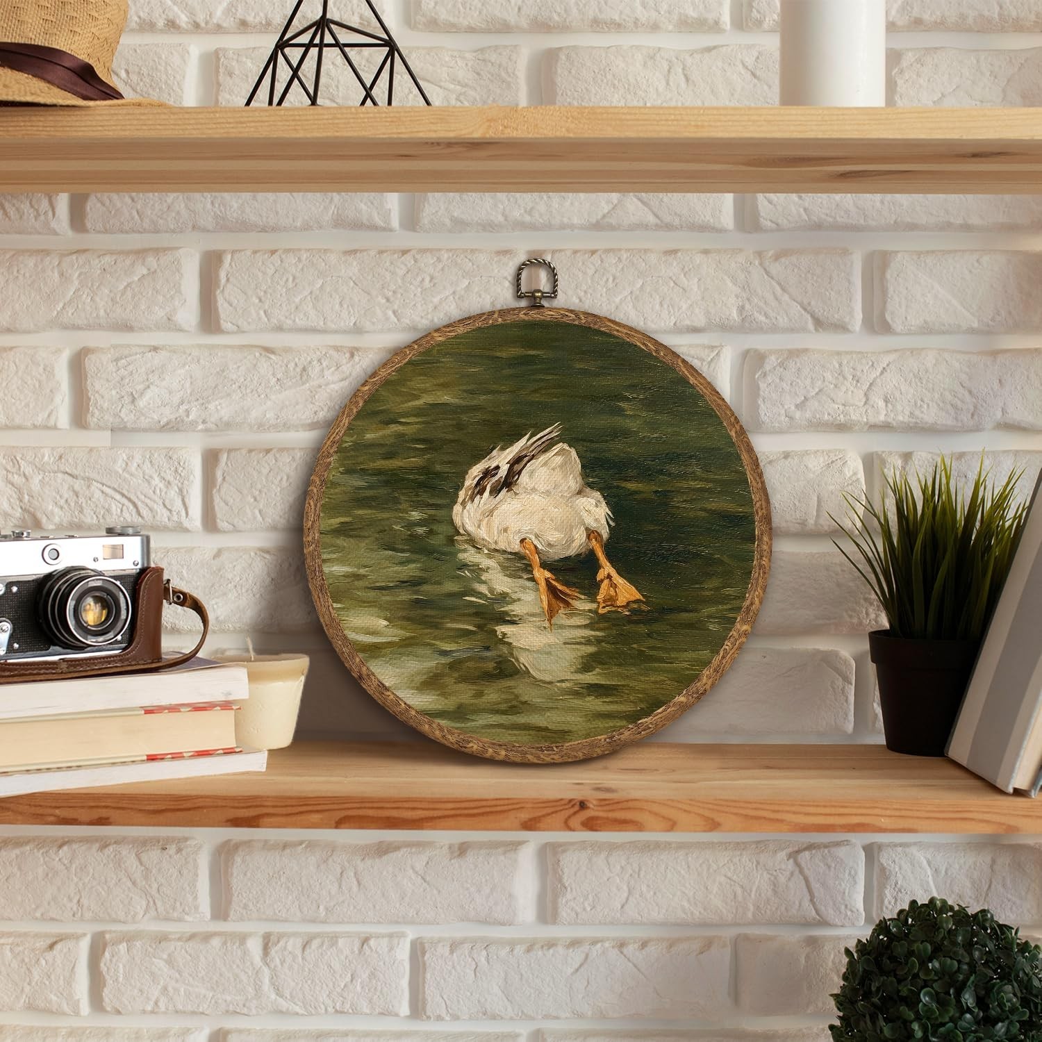 WMSYUO Vintage Goose Round Wall Art Decor，Funny Silly Goose Circular Fram