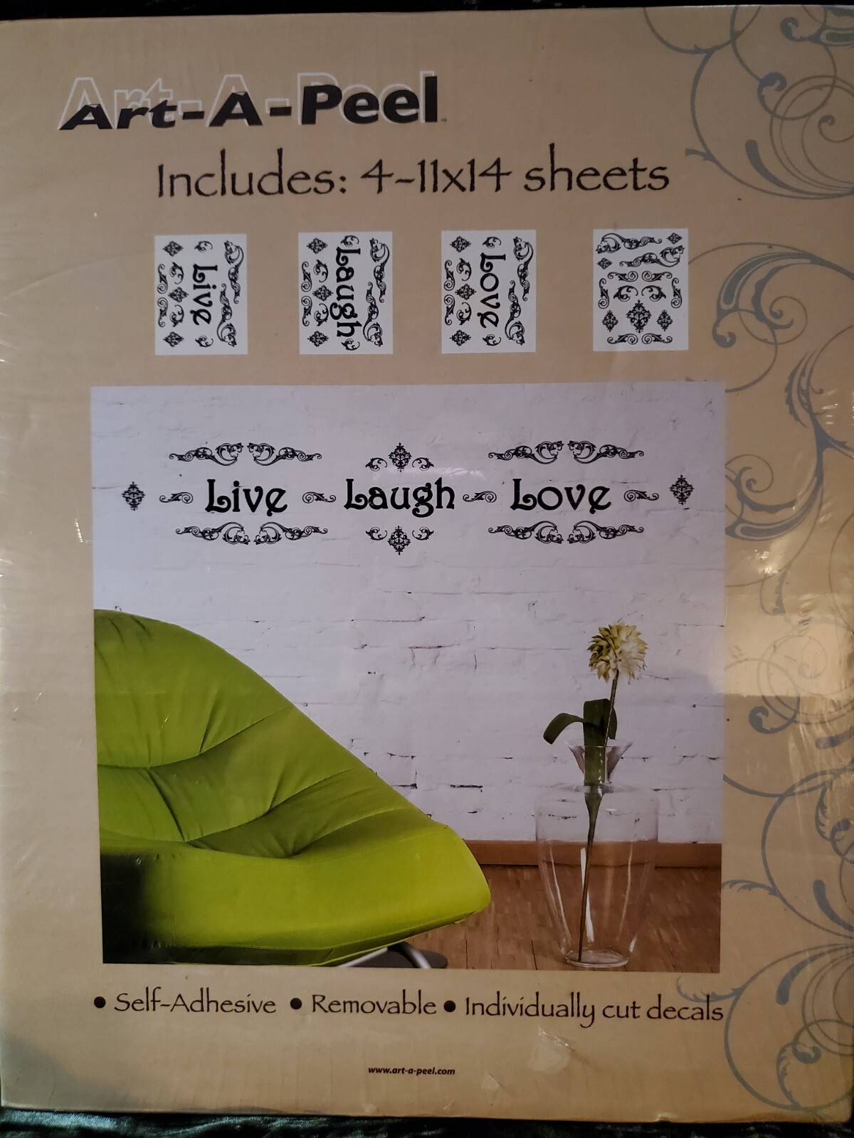 LIVE LAUGH LOVE Wall Decals/Stickers, Art-A-Peel, 4 Sheets 11" x 14"