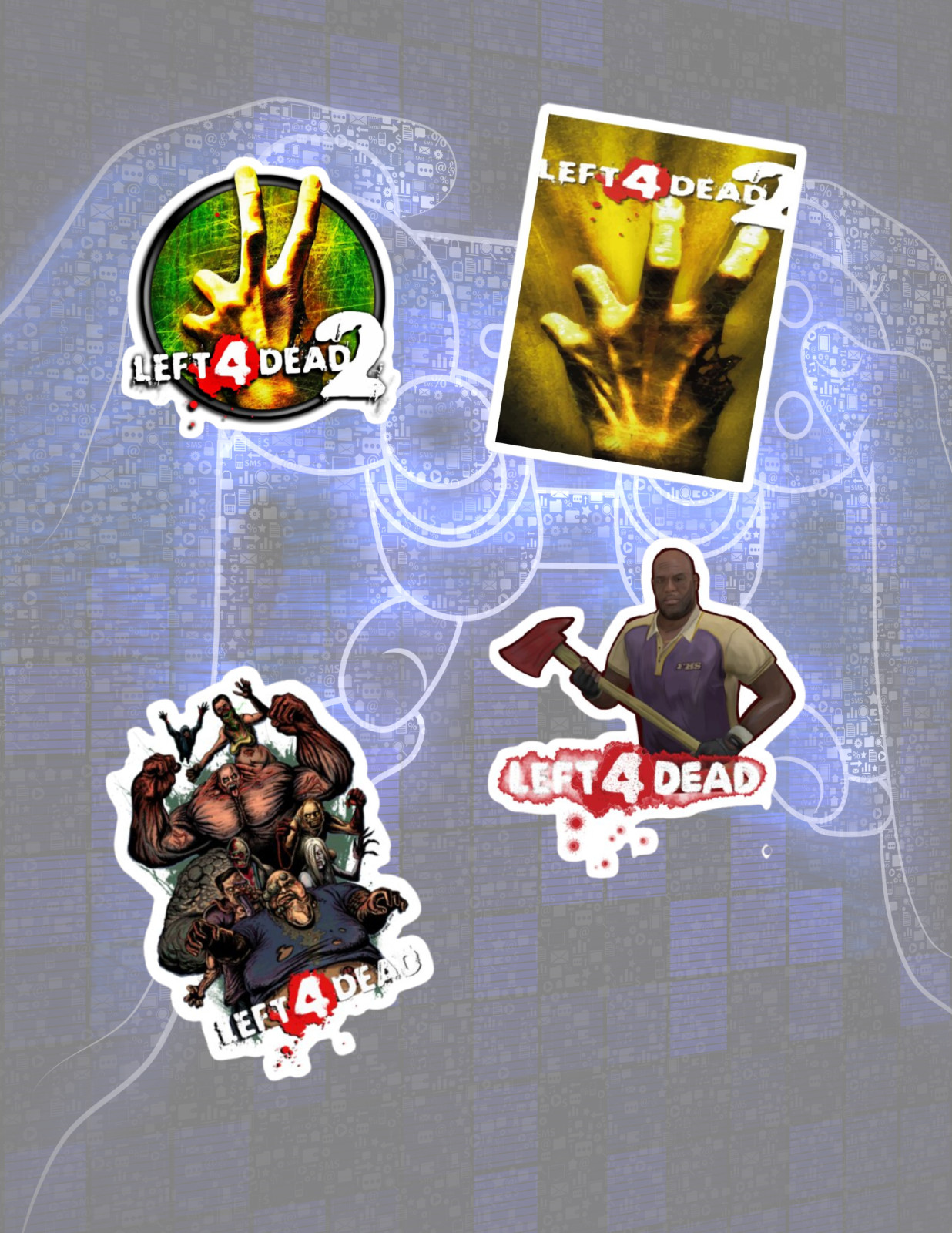 Left 4 Dead Retro Video Game 4pc Sticker Pack