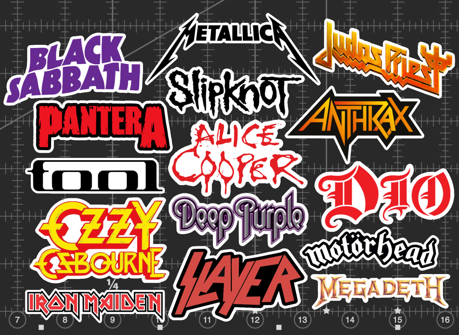 15 Heavy Metal Rock Band Logo Stickers -Clear, Holographic, or White – Metallica