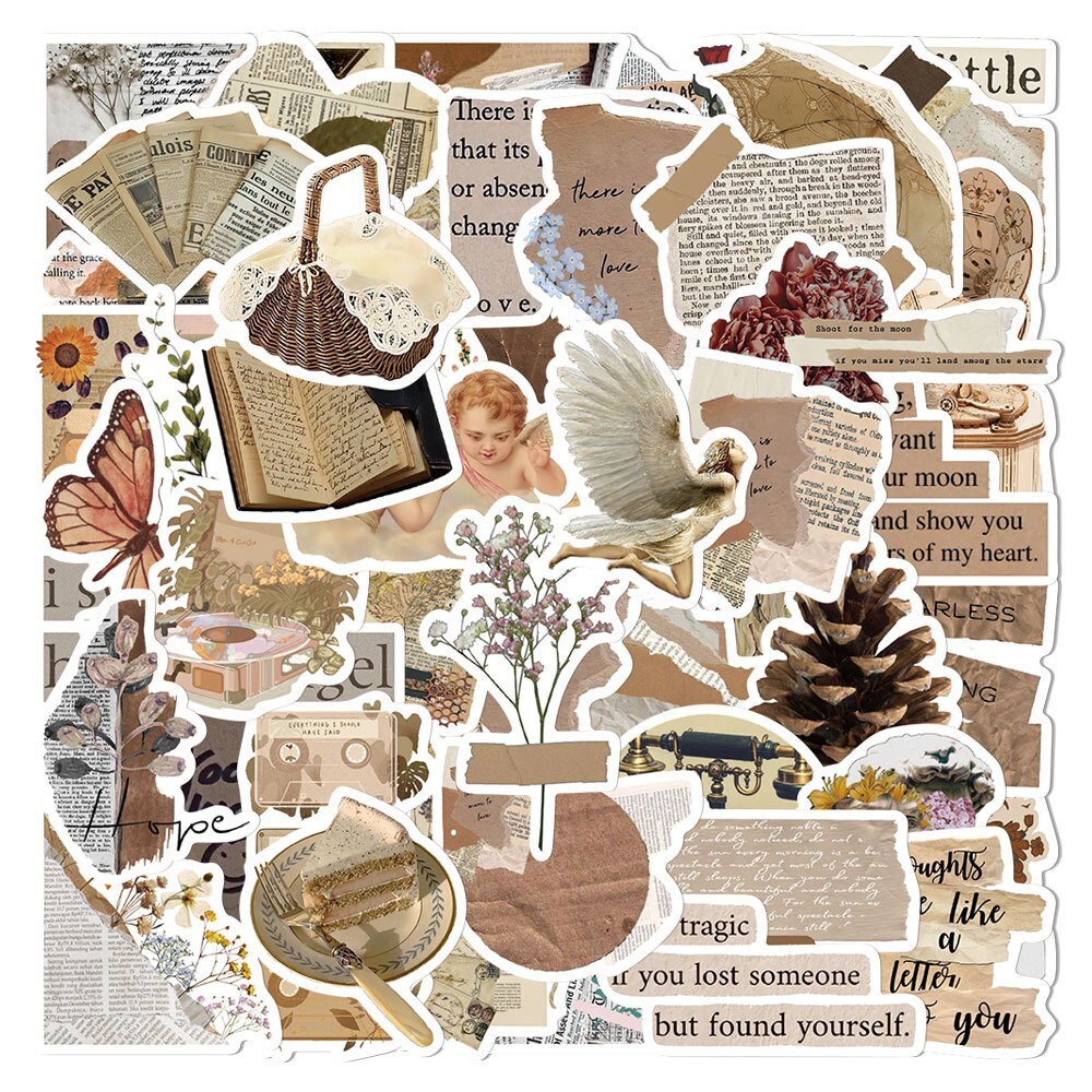 200pcs Retro Cottagecore Vintage STICKER PACK，#201206226251